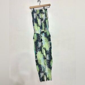 Blue Island Womens Tropical Leaf Sleeveless Jumpsuit